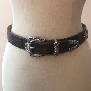 Brown Brighton Faux Croc Silver Medallion Belt